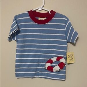 New- boutique Kids Blue Striped Shirt with beach theme - 2T